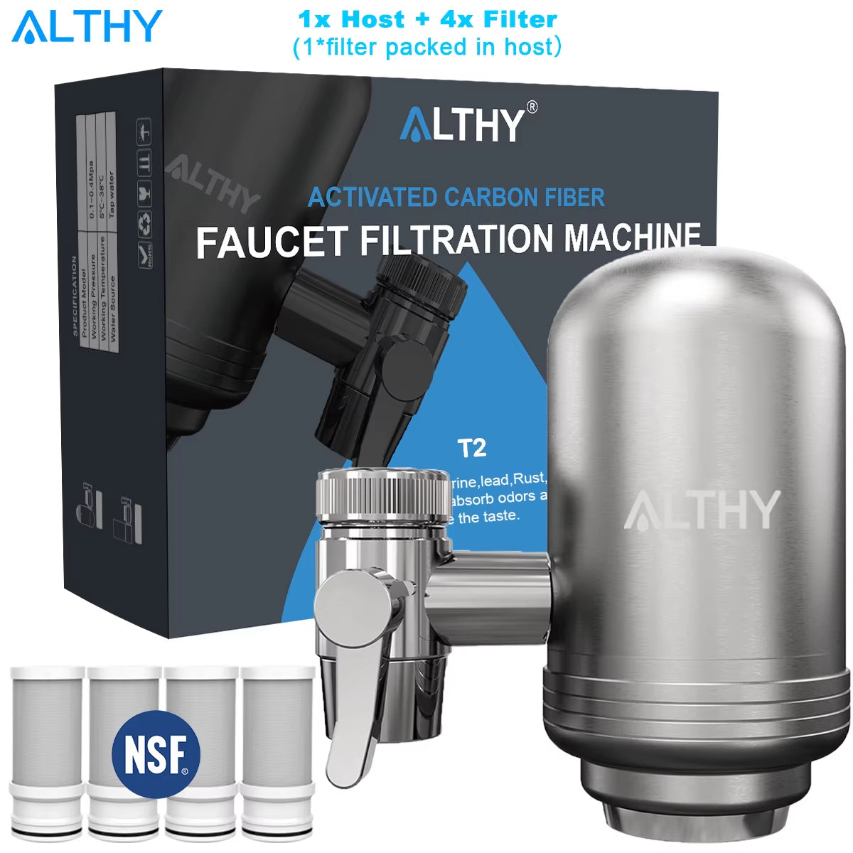 Stainless Steel Faucet Tap Water Filter Purifier System, NSF Certified Reduces Lead, Chlorine & Bad Taste Kitchen