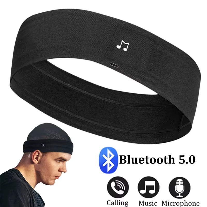 Bluetooth Sleeping Headphones Sports Headband Wireless Music Earphones Not Cover Ear Guide Sweat Band with Mic for Fitness Run